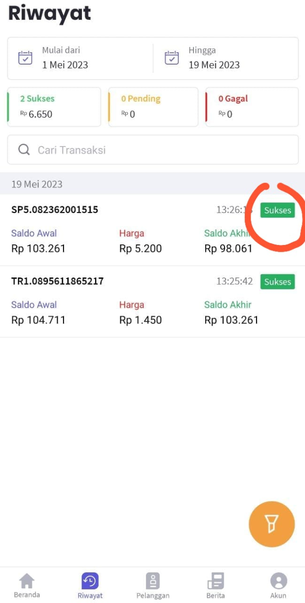 cetak struk jelita pulsa