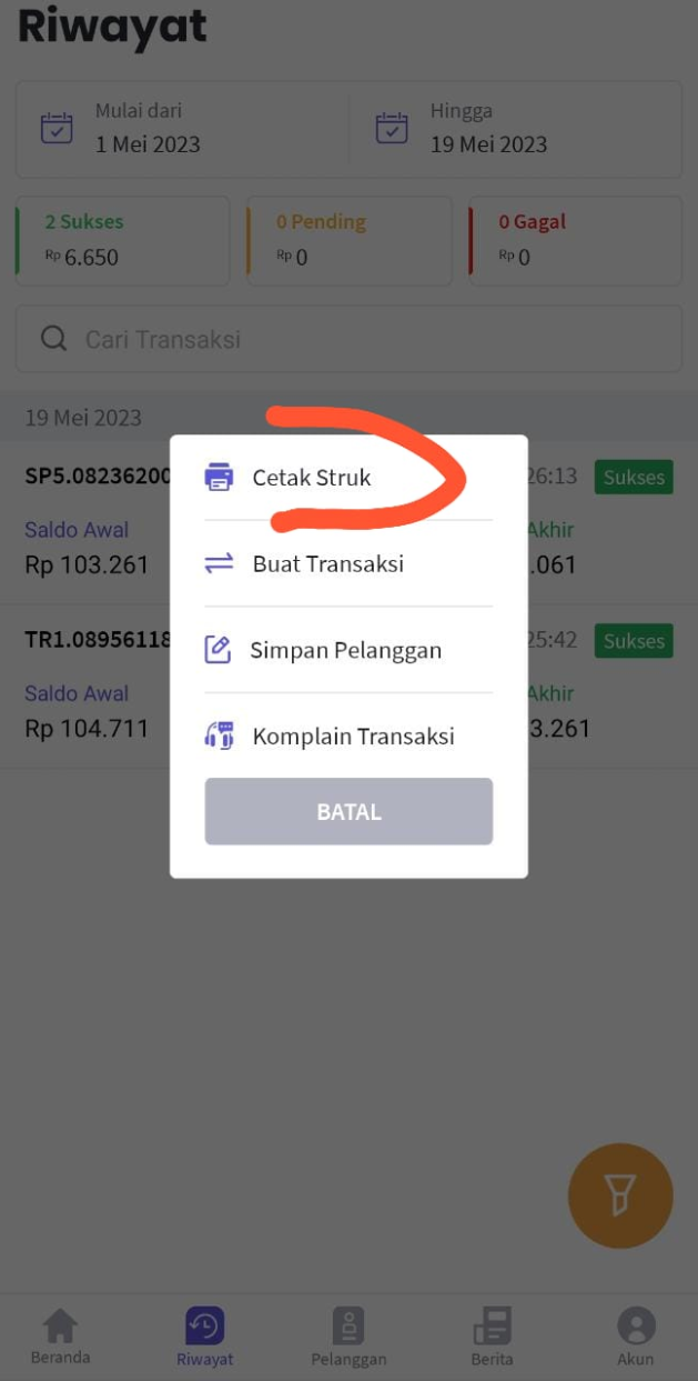 cetak struk jelita pulsa
